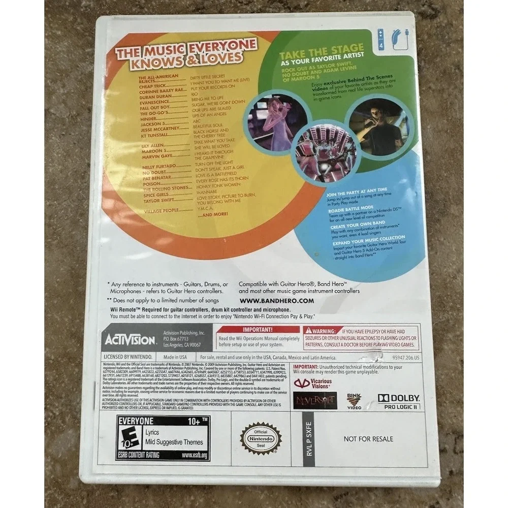 Band Hero Nintendo Wii Complete with Manual 65 Songs Disc